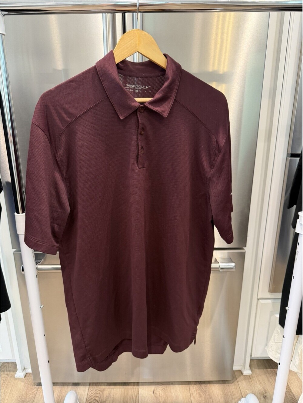 Nike Golf Dri Fit Polo Shirt Solid Burgundy w white swoosh Men’s X Large